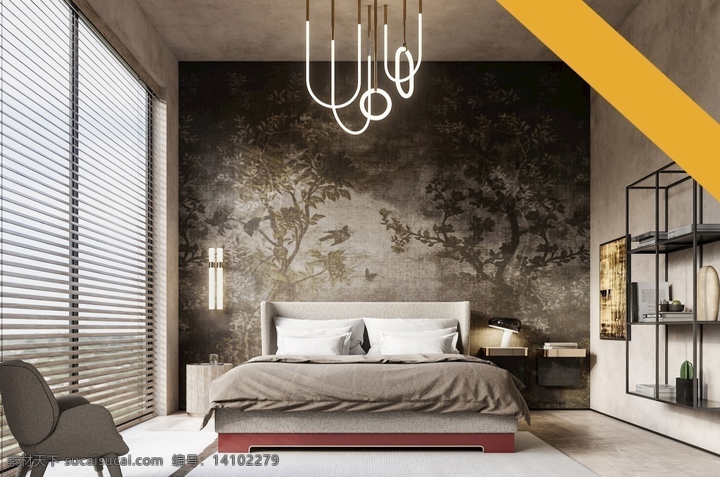 卧室 壁画 展示 墙纸 墙布 效果图 室内设计 方案 搭配 现代