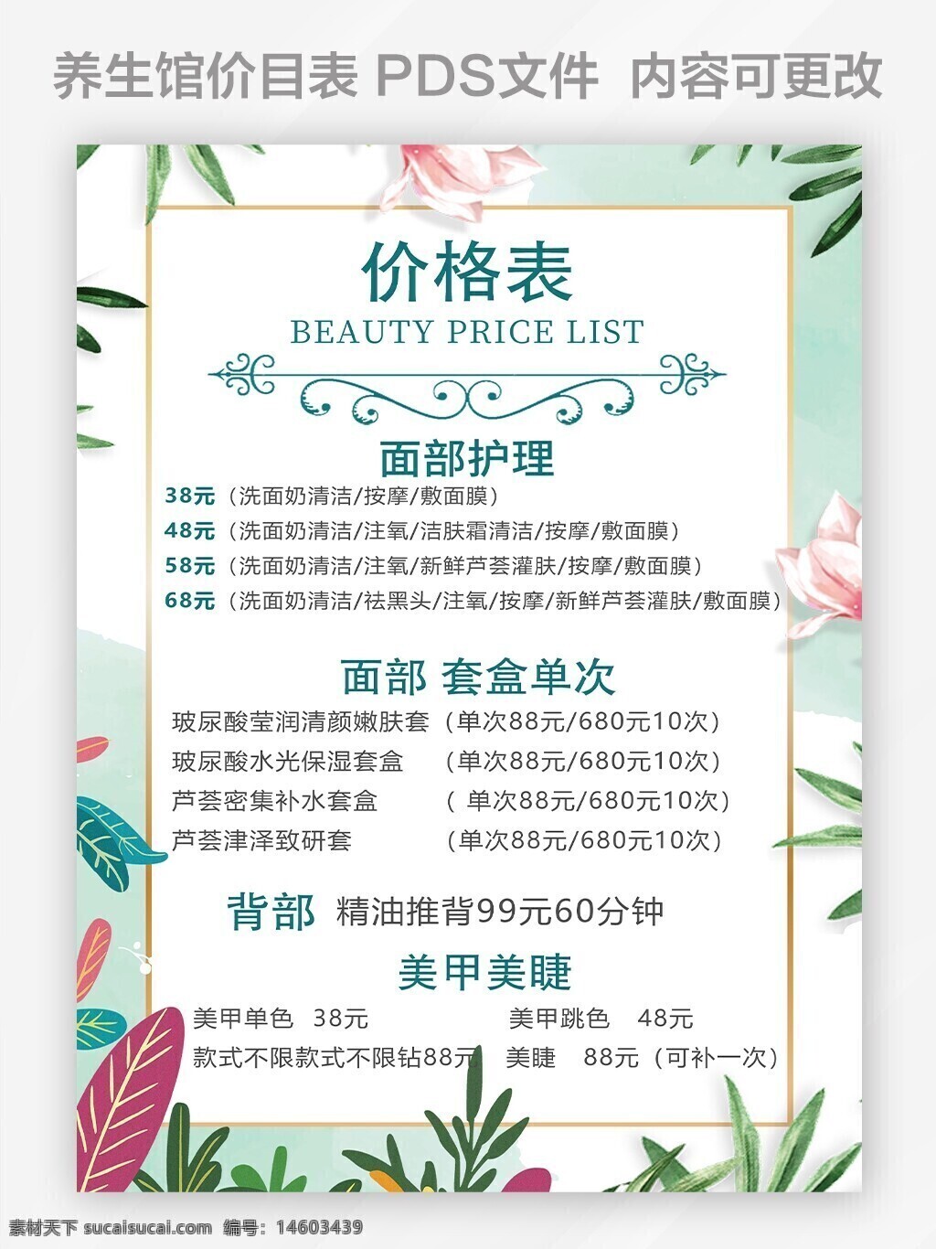 美容店 價(jià)目表 美容海報(bào) 美容項(xiàng)目 護(hù)膚價(jià)格 面部護(hù)理 美容服務(wù) 美容套餐 背部護(hù)理 精油推背 美甲美睫 美容店宣傳 美容店廣告 美容店宣傳單