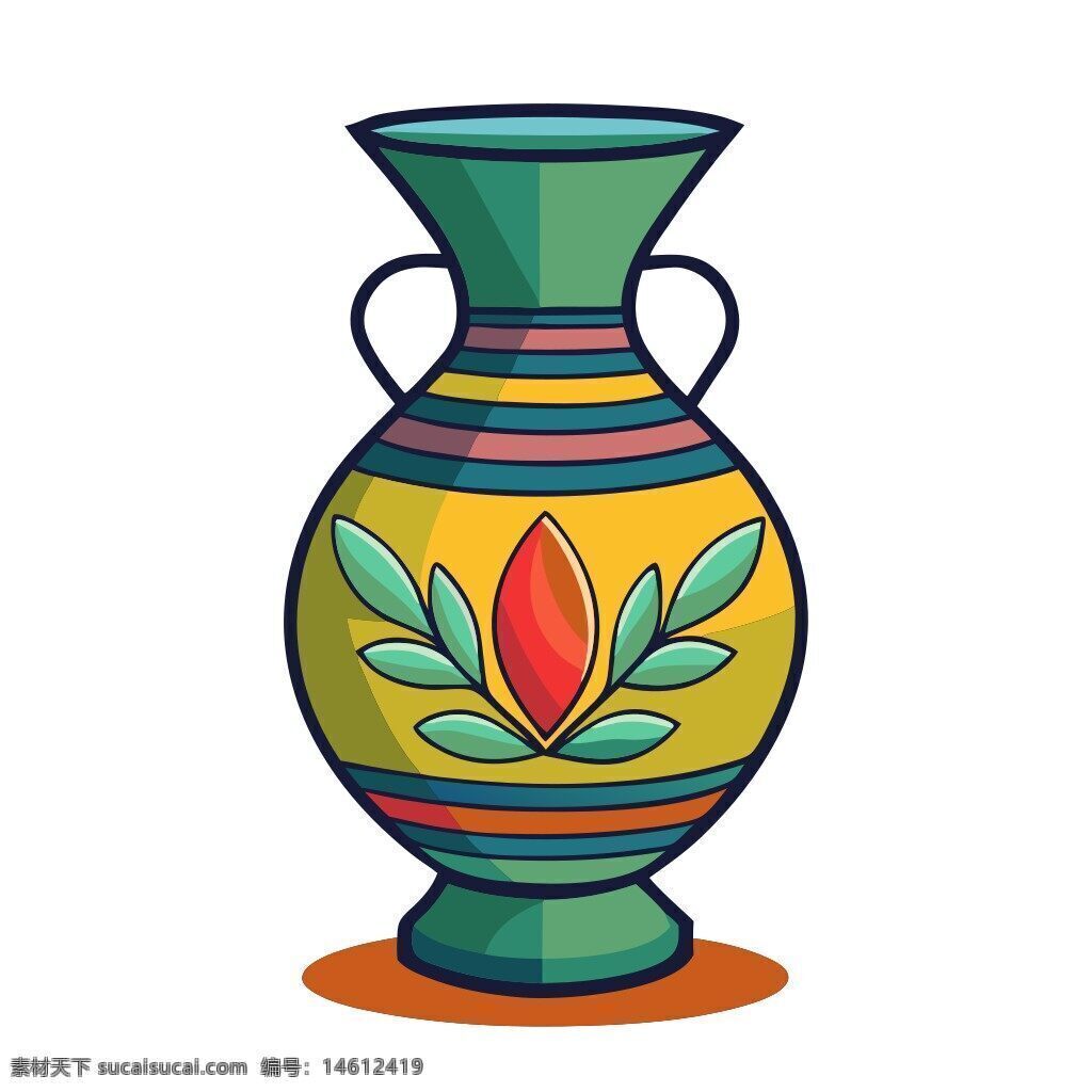 花瓶 插画 彩色 装饰 艺术 手绘 复古 陶瓷 图案 花卉 植物 创意 设计 工艺品