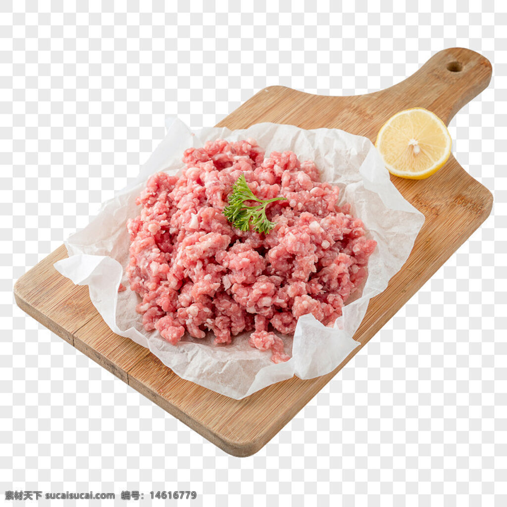 生豬肉餡 新鮮食材 木質(zhì)案板 檸檬切片 生肉 豬肉餡料 肉類食材 廚房用料 烹飪食材 豬肉原料 肉餡擺盤 生鮮肉類