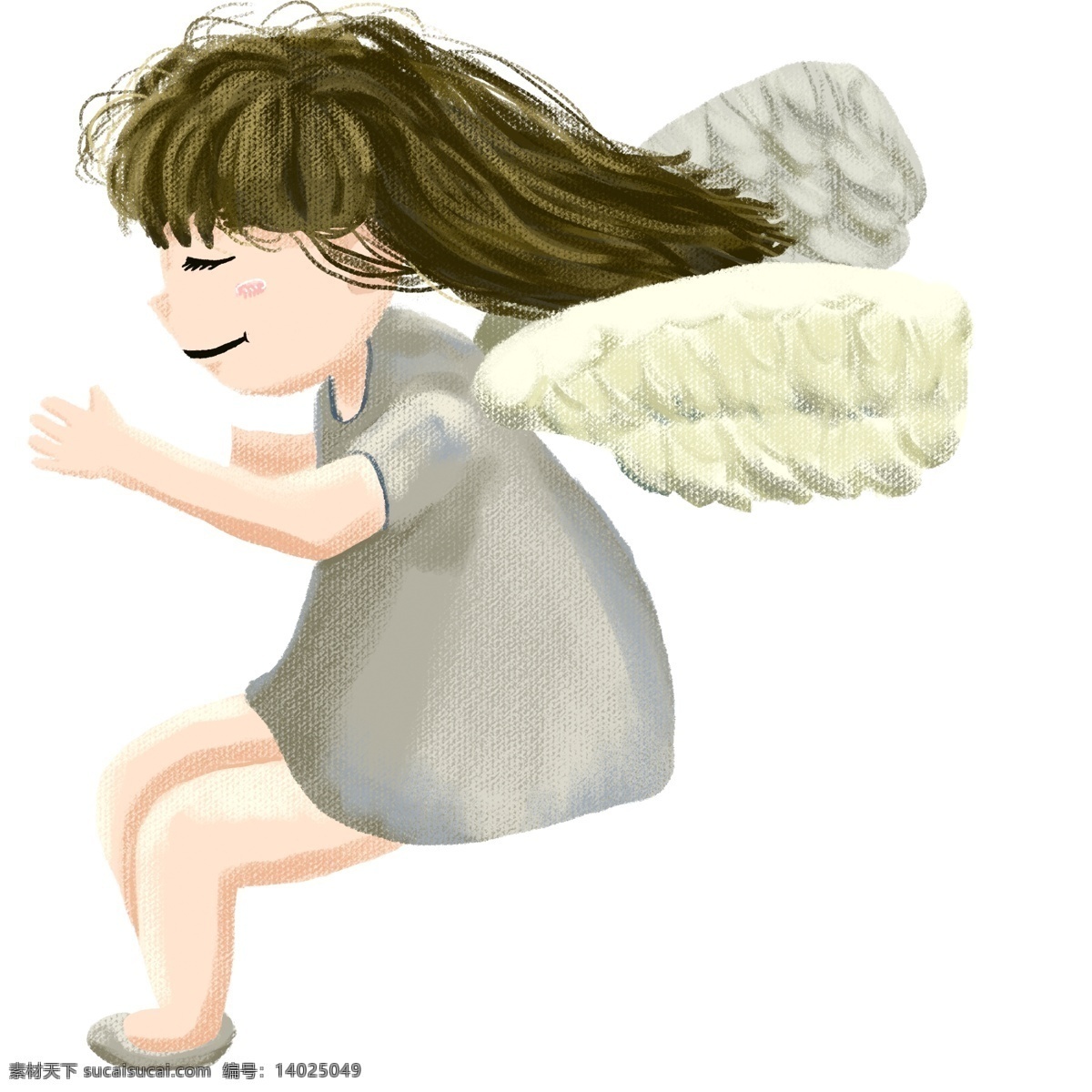 彩绘 带 翅膀 天使 小女孩 复古肌理 插画 女孩 天使女孩 女生 人物设计