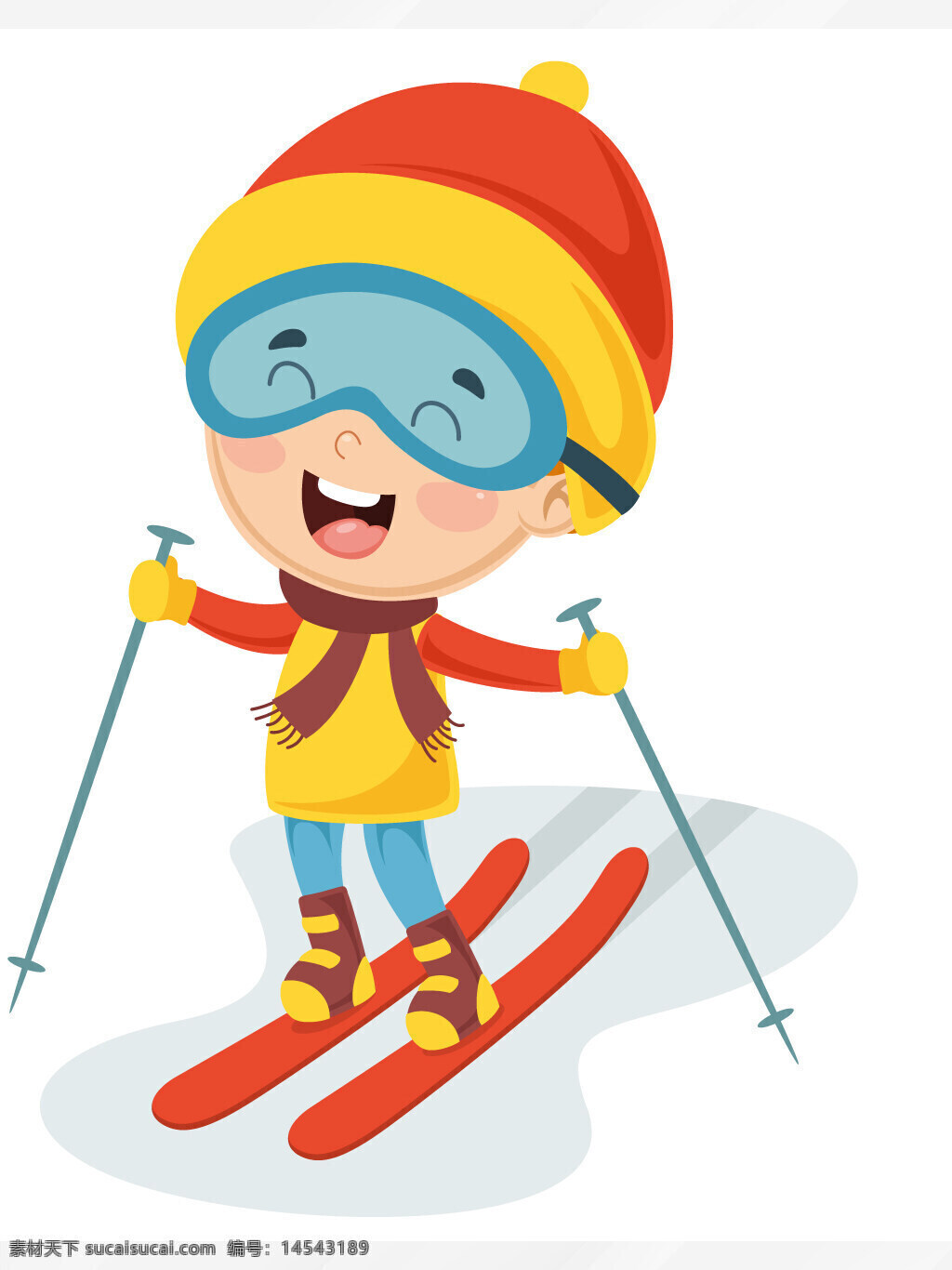 卡通 滑雪 冬天 运动 小孩 儿童 户外运动