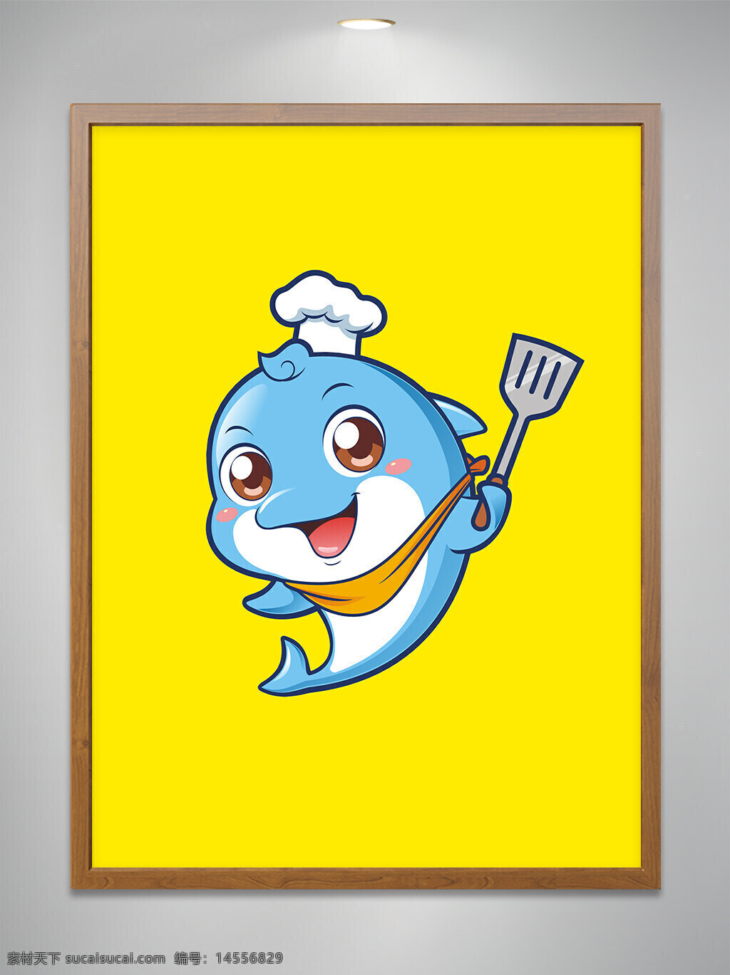 卡通原创 卡通吉祥物 卡通动物 卡通可爱小海豚 卡通可爱小海豚厨师 卡通可爱小海豚厨师拿锅铲 餐饮 cdr矢量图