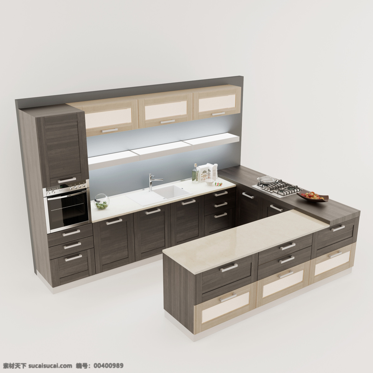 家用 高档 橱柜 组合 模型 3d模型 效果图 厨具 3d渲染 模型素材