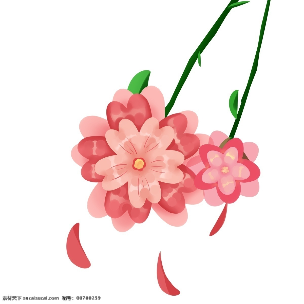 盛开 樱花 花朵 插画 粉色花朵 鲜花 花卉 植物 红色樱花 盛开的樱花 黄色花蕊 粉色花瓣