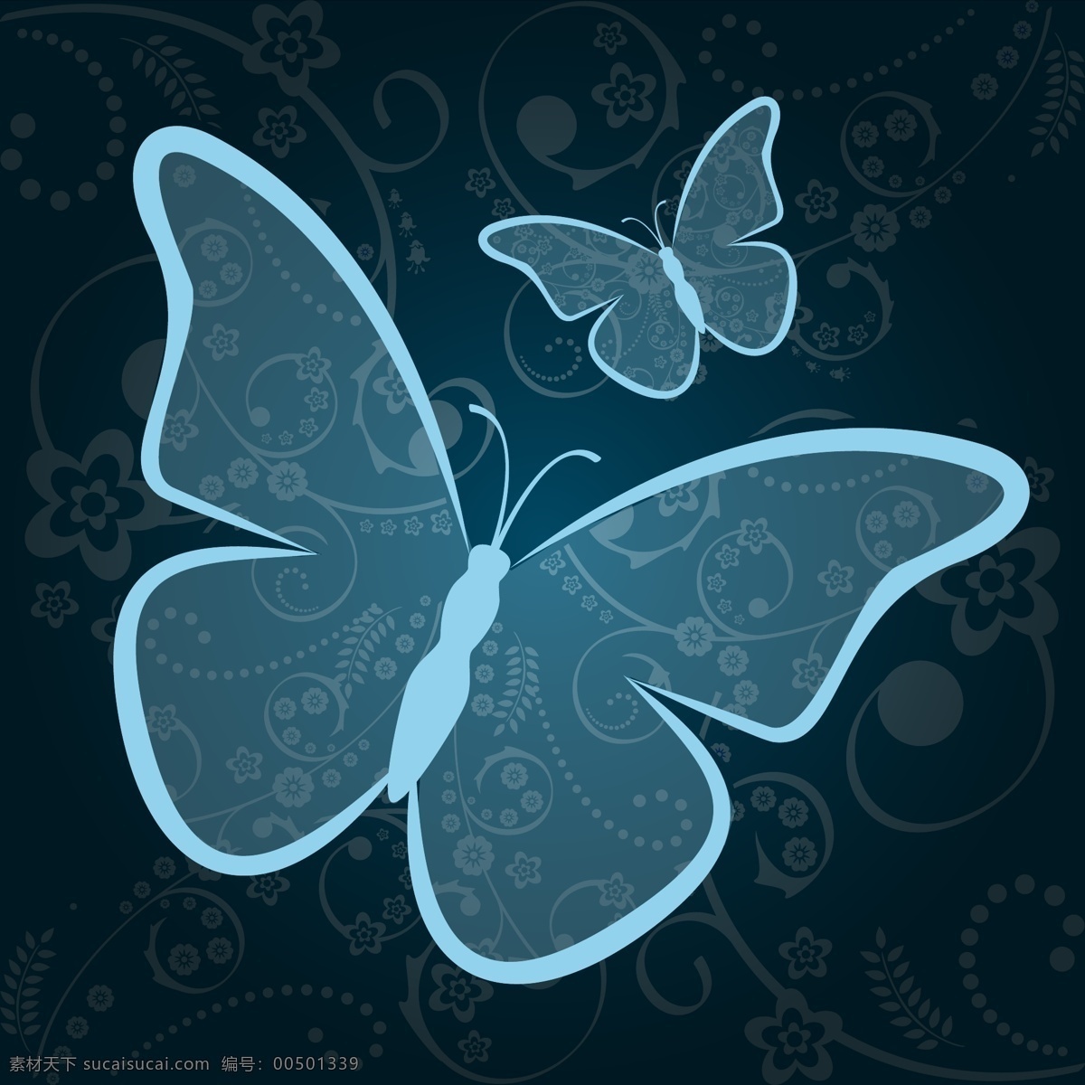 透明 蝴蝶 蓝色 唯美 矢量图 其他矢量图