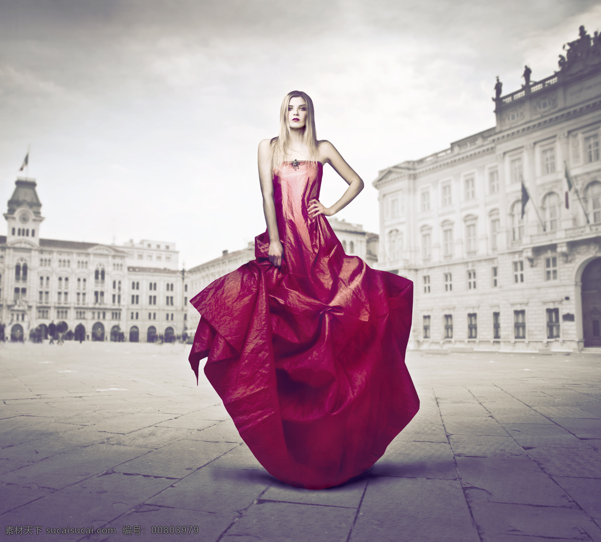 时尚 模特 人物 女性 职业 时尚模特 艺术照 红色礼服 街景 美女图片 人物图片