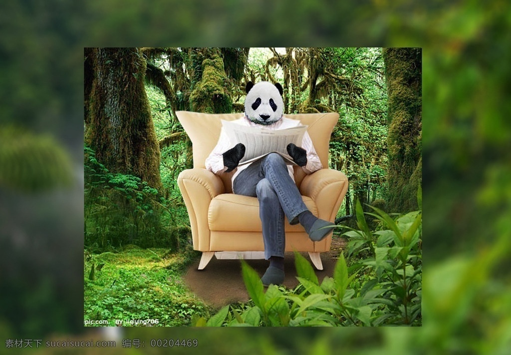 大熊猫 合成 图片合成熊猫 合成素材 图像合成 合成图片 合成图像 分层 人物