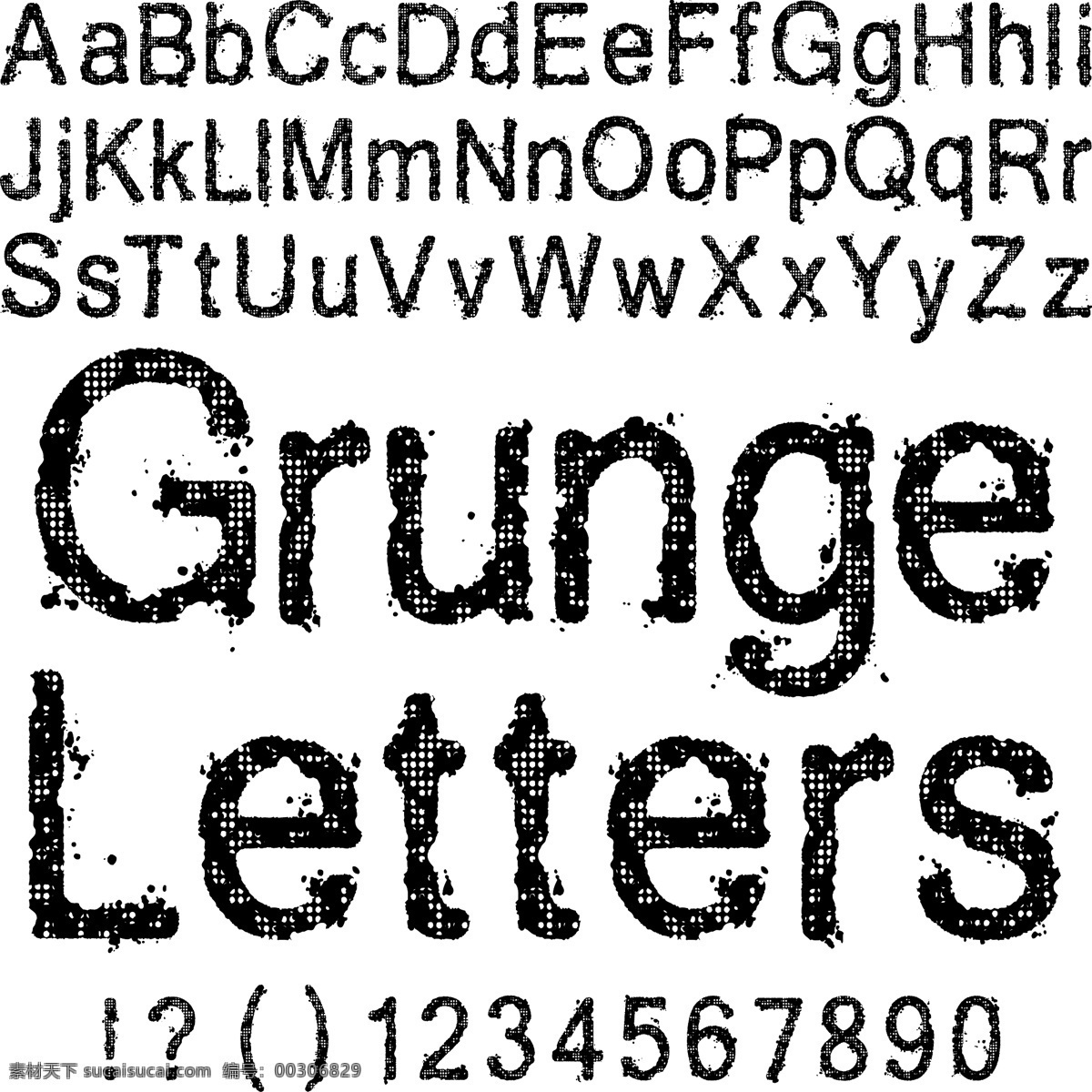 黑色 墨迹 字母 数字 符号 复古 怀旧 字母设计 书画文字 文化艺术 矢量素材 白色