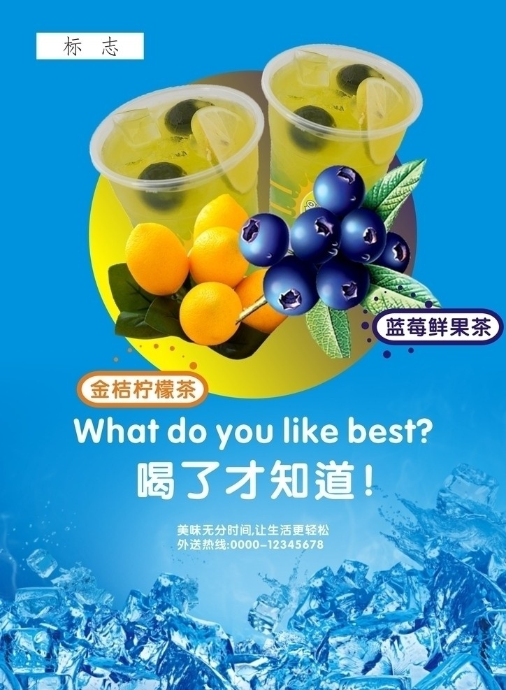 饮料海报 饮料 蓝莓 柠檬 海报 冰 矢量