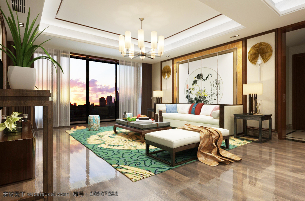 中式 客厅 装饰装修 效果图 客厅效果图 3d模型 中式风格