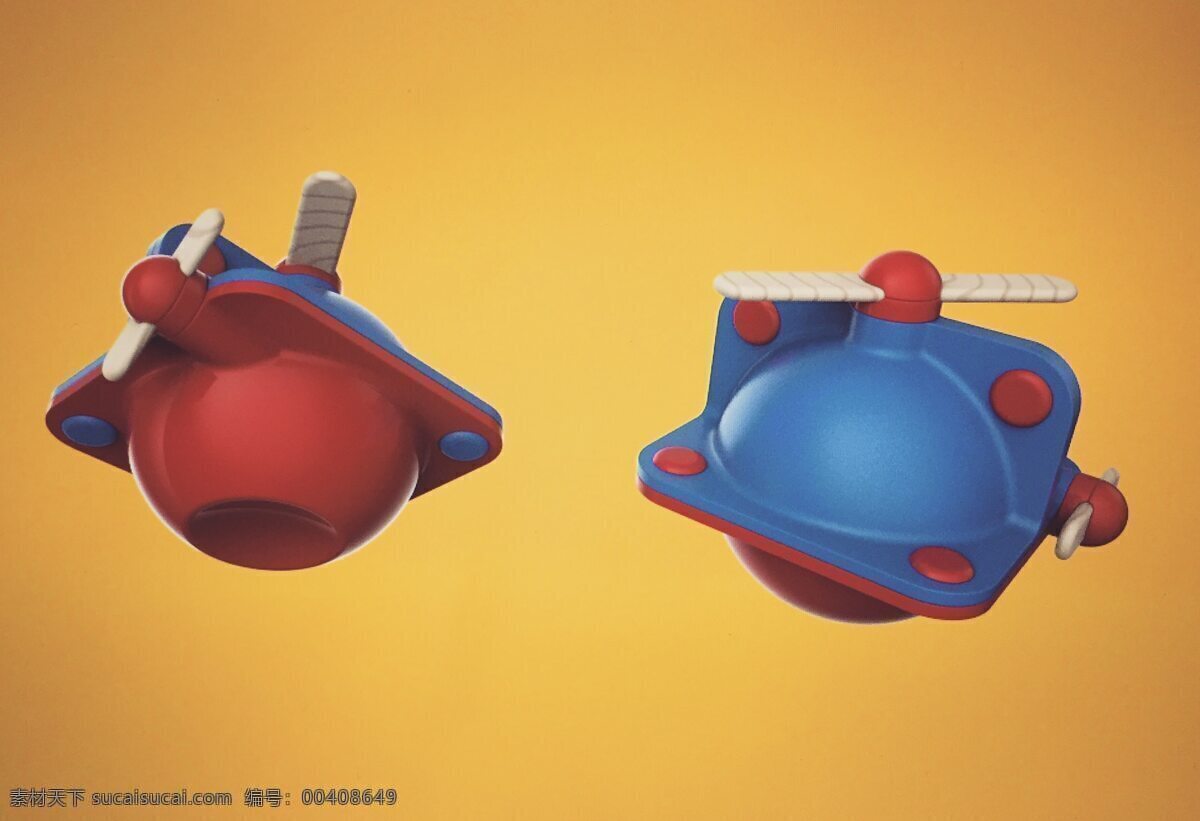 创意 儿童玩具 飞机 3d建模 3d模型 红色 蓝色 手绘 外形设计 直升机