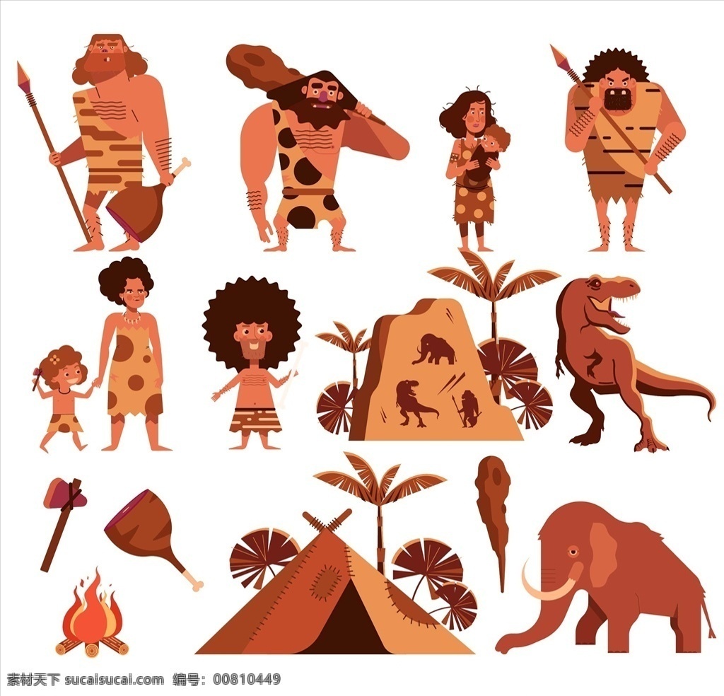 卡通 原始 部落 人物 原始部落 卡通野人 卡通大象 原始人 大象 原始工具