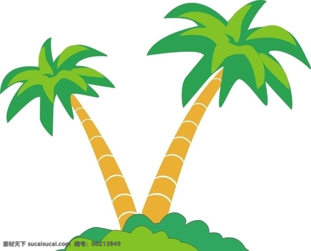 椰子树 可爱 卡通 黄色 绿色 草丛 树木树叶 生物世界 矢量