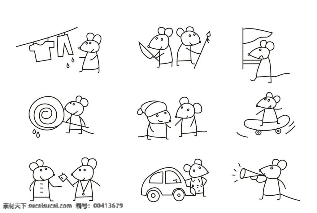 卡通鼠 老鼠简笔画 动物简笔画 动物 卡通画 线条 线描 线稿 轮廓画 素描 绘画 绘图 插图 插画 儿童简笔画 幼儿简笔画 简图