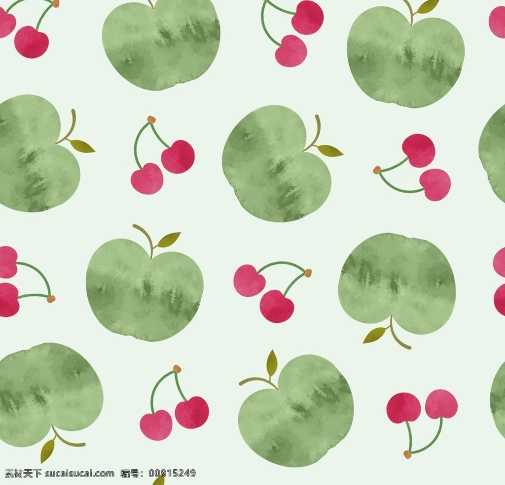 苹果樱桃 水果 苹果 樱桃 数码印花 连晒花型 缤纷水果 说过花型 夏日水果