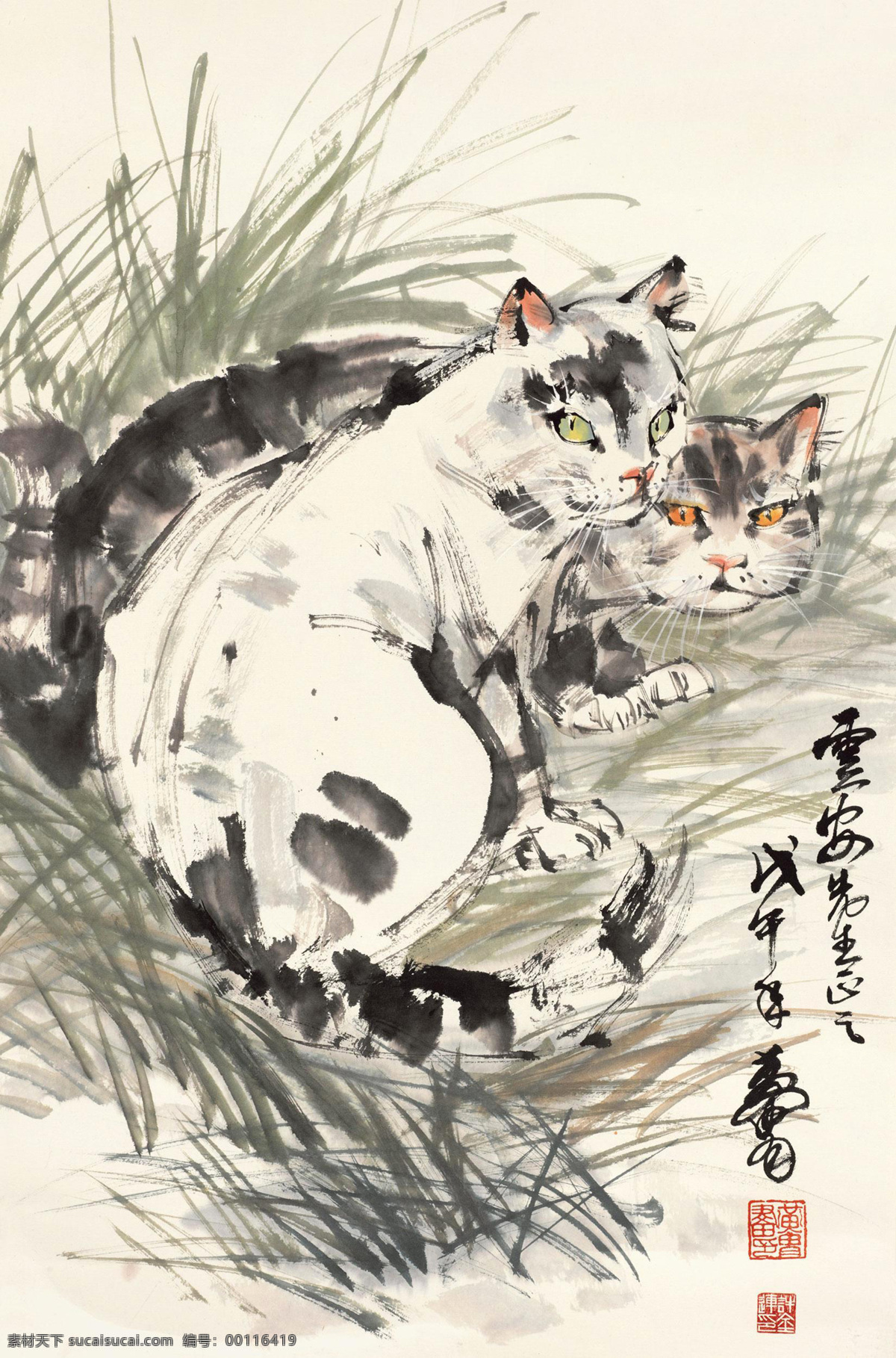 动物 国画 绘画书法 猫 猫咪 水墨画 文化艺术 猫戏设计素材 猫戏模板下载 猫戏 黄胄 老猫 小猫 写意 中国画 国画黄胄