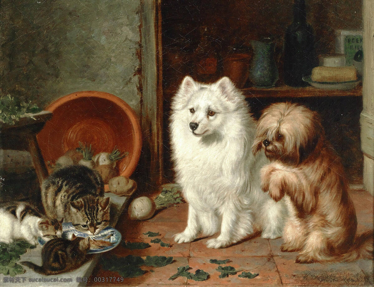 宠物油画 博美 狮子狗 小猫 萝卜 19世纪油画 油画 文化艺术 绘画书法