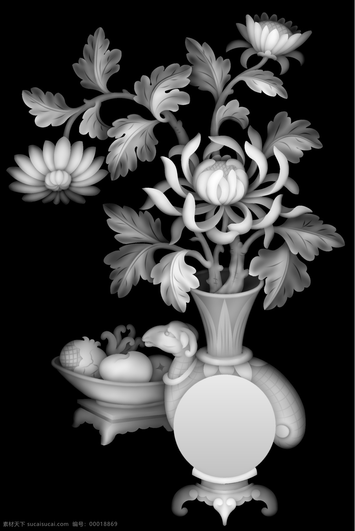 牡丹花 花瓶 灰度图 精明图 古典 文化艺术 bmp