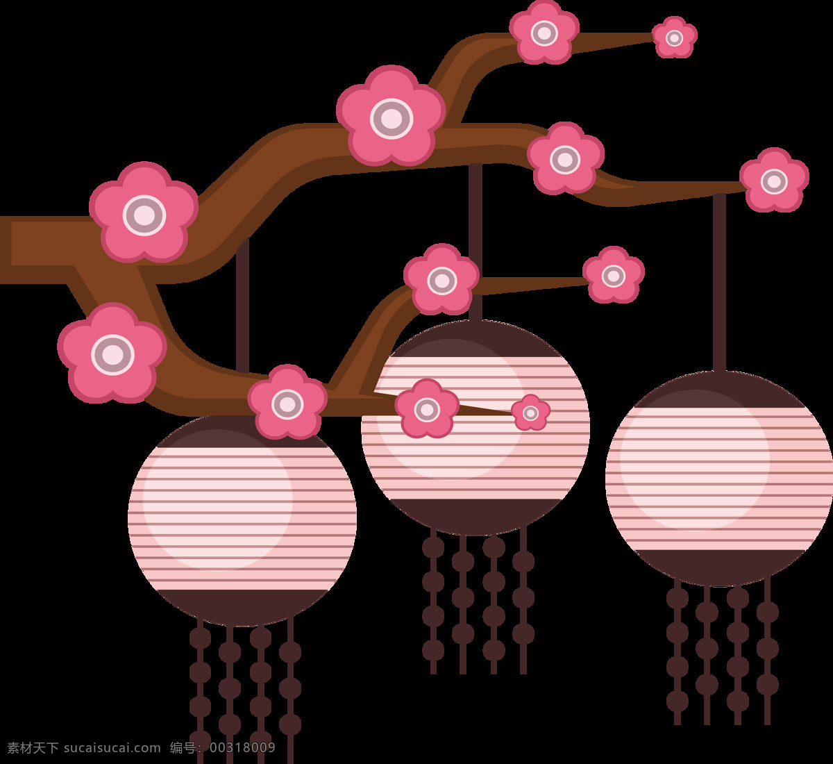 彩色 灯笼 梅花 元素 灯 粉色 笼 免扣 手绘 透明