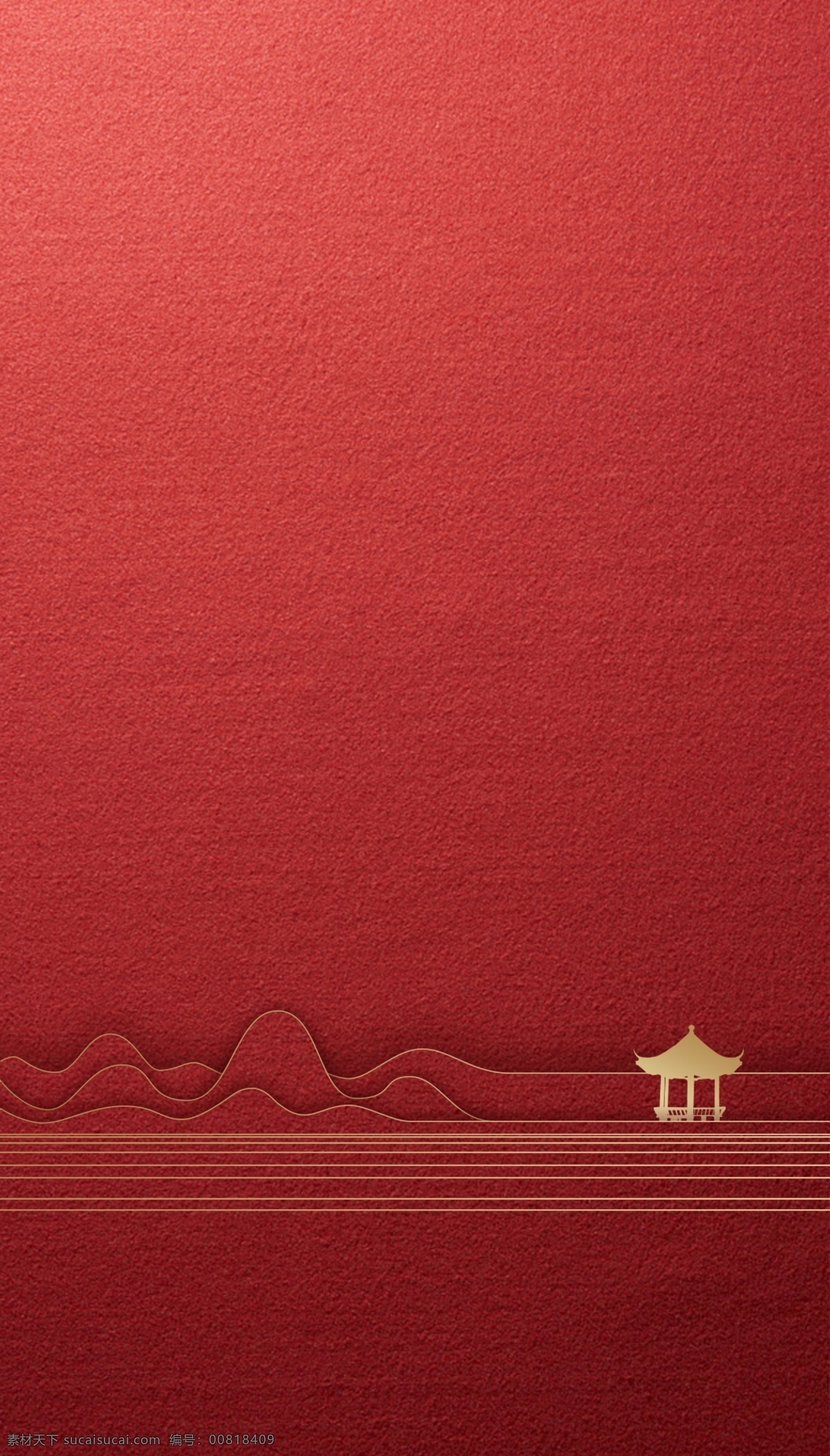 国庆 微信 红色 中式 背景 地产 海报 喜庆 亭子 山禅 线条 现代中式 分层