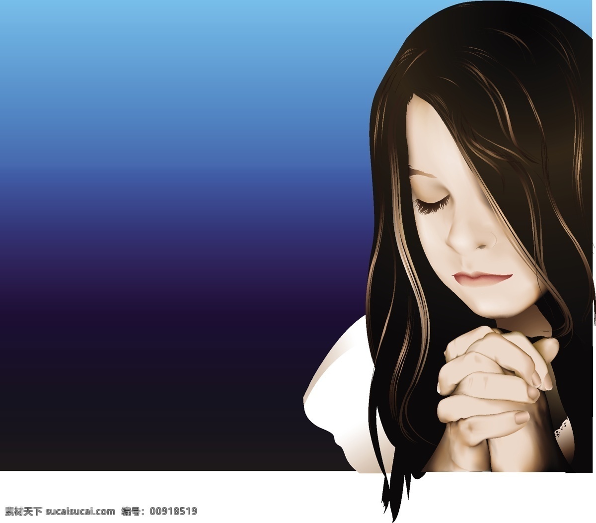 感人 祈祷 女孩 矢量 肖像 web 插画 创意 免费 信仰 质量 病 媒 生物 时尚 独特的 新鲜的 设计设计祷告 祈祷的女孩 紧握的手 低头 宗教宗教 灵性 载体 矢量图