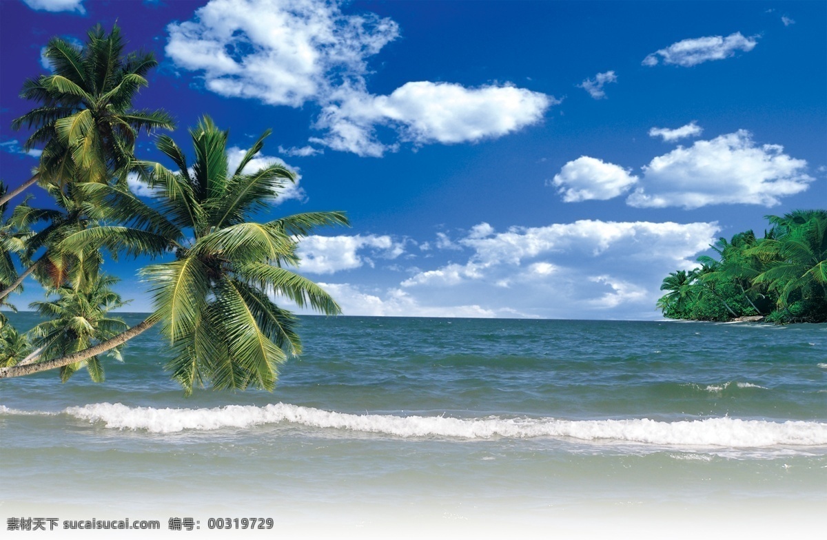 夏日 蓝天 海滩 椰树 蓝天白云 大海 小海湾 海洋 风景 海景 椰子树 源文件