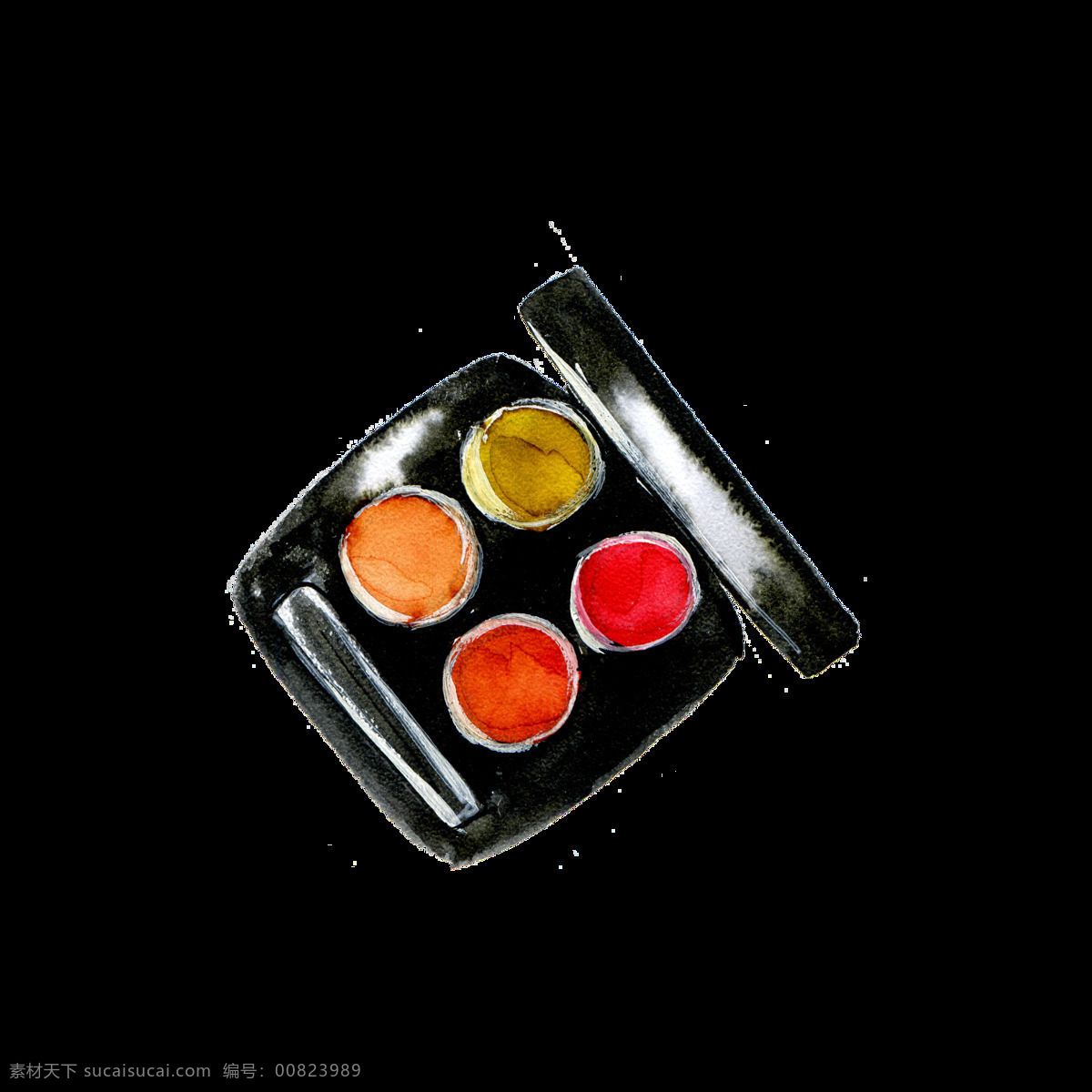 手绘 四 色 眼影 盒 透明 橙色 红色 黄色 橘红色 卡通 免扣素材 水彩 透明素材 装饰图案