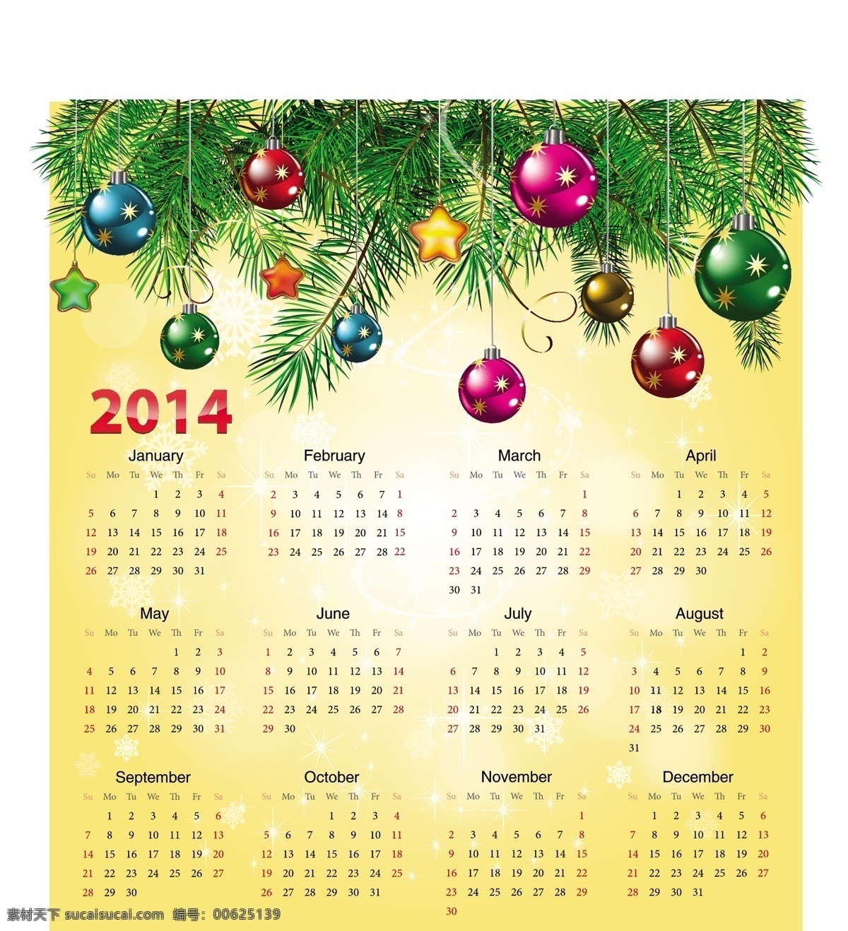 2014 年度 圣诞球 球 日历 圣诞 卡 快乐 圣诞快乐 圣诞卡 免费 2014球 矢量图 其他矢量图