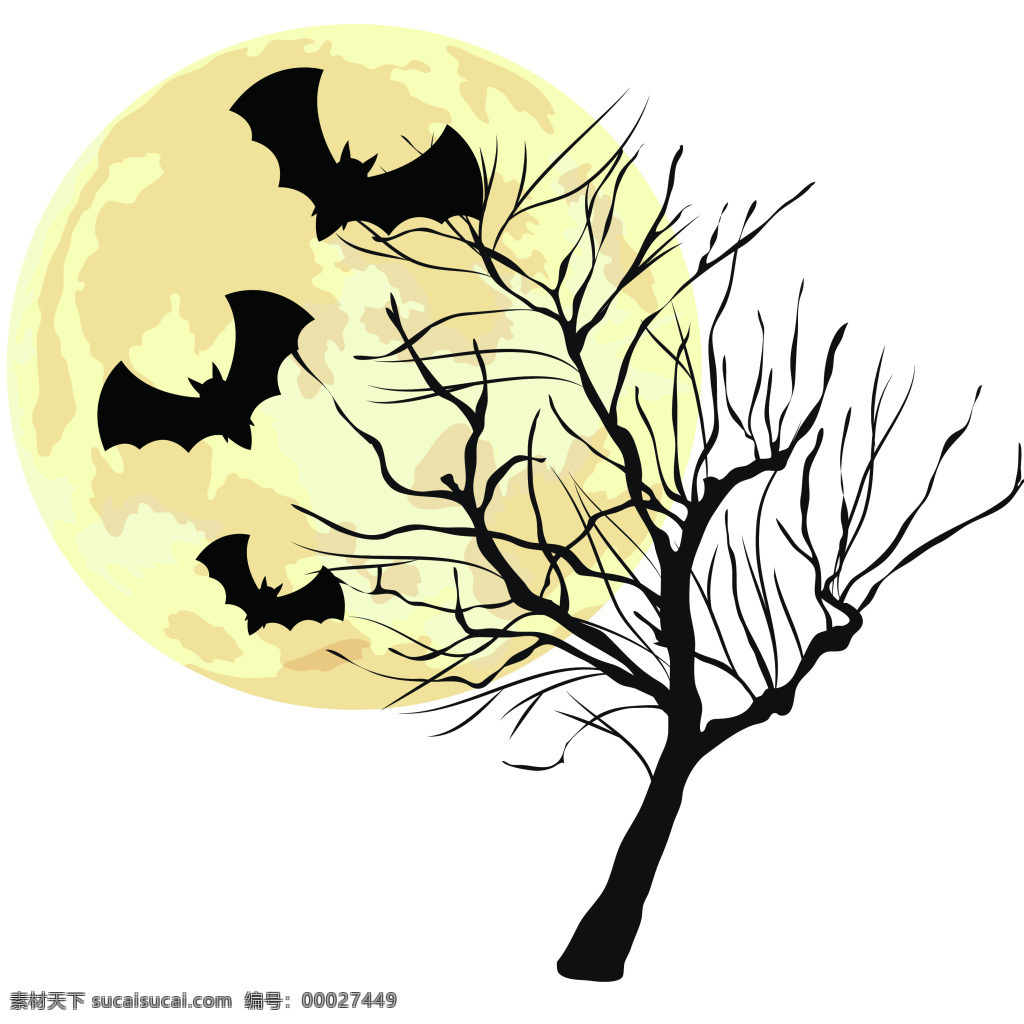 万圣节枯木 量png 蝙蝠 月圆之夜 万圣节 万圣节之夜 恐怖之夜