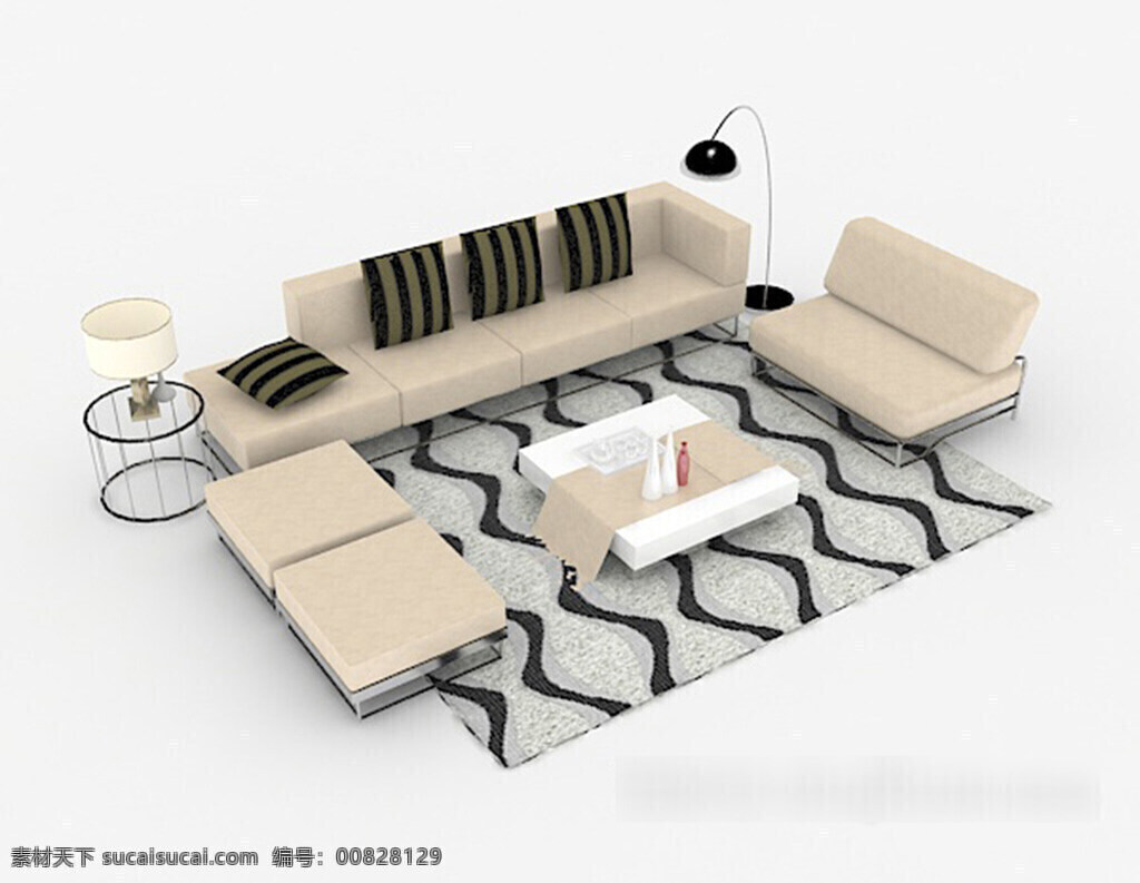 现代 简约 单色 组合 沙发 3d 模型 3d模型下载 3dmax 现代风格模型 白色模型