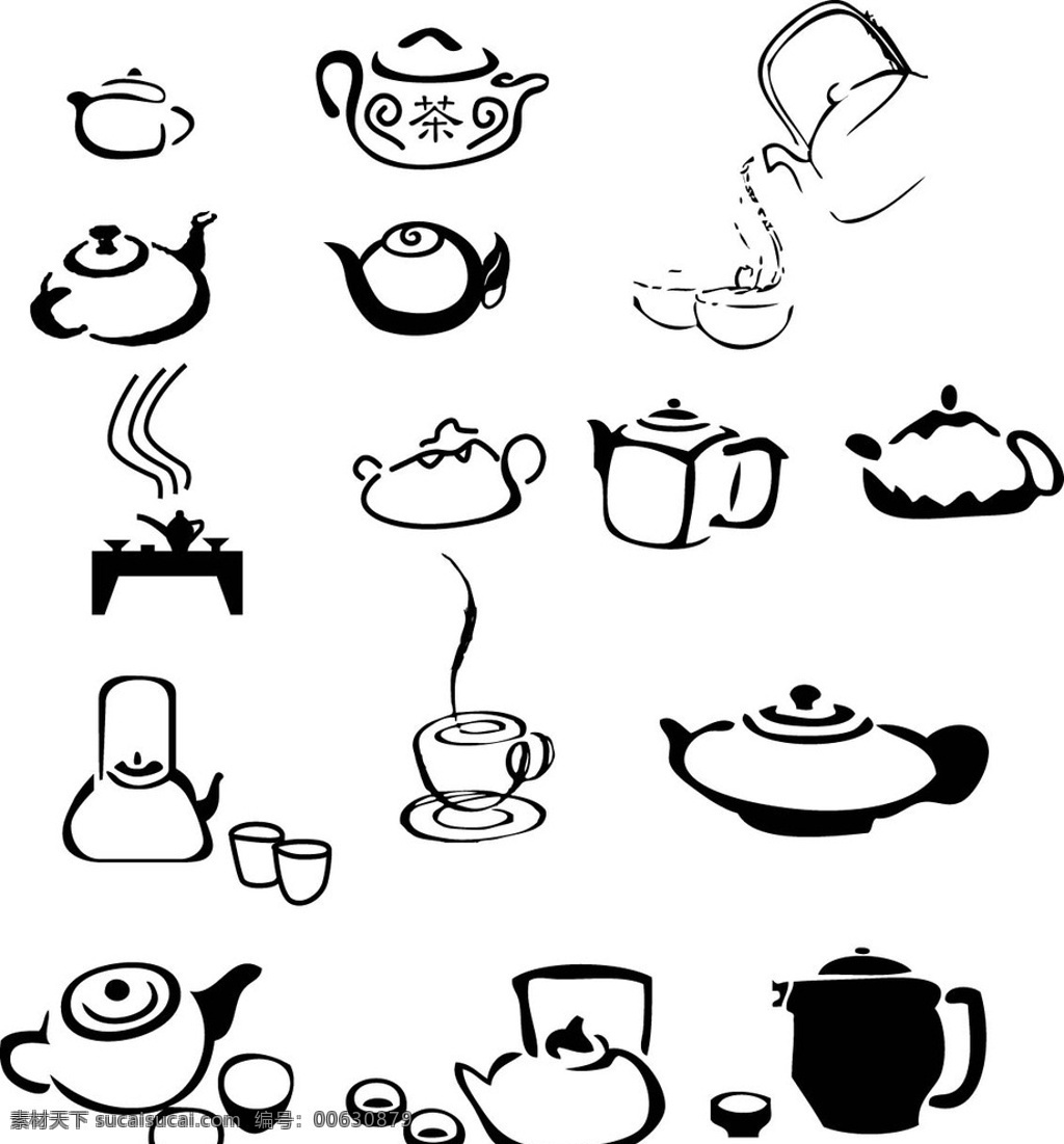 茶壶茶杯 茶壶 茶杯 茶 矢量图 线条图 标志图标 其他图标 pdf