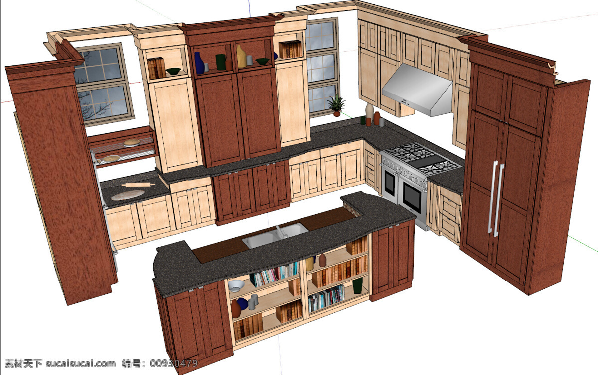 橱柜模型 厨房 模型 厨房模型 厨柜设计 skp 白色