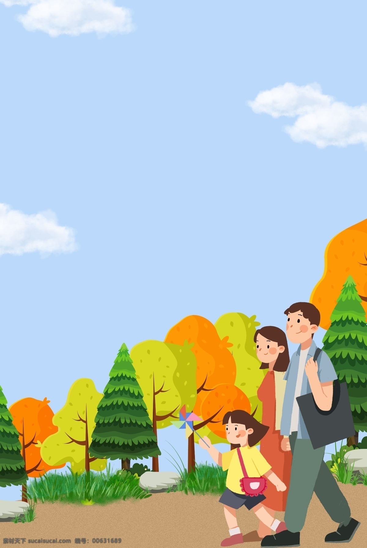 简约 卡 通风 旅游 外出 背景 卡通风 家人 郊外 树 森林
