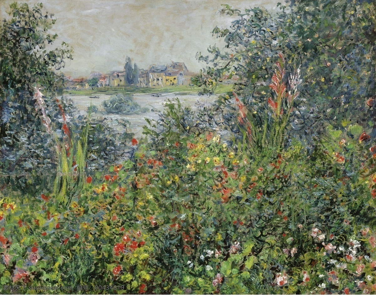 大师 画家 风景画 静物 油画 建筑 装饰画 vetheuil at flowers monet claude 人物 高清 西方 国外 现代 家居装饰素材