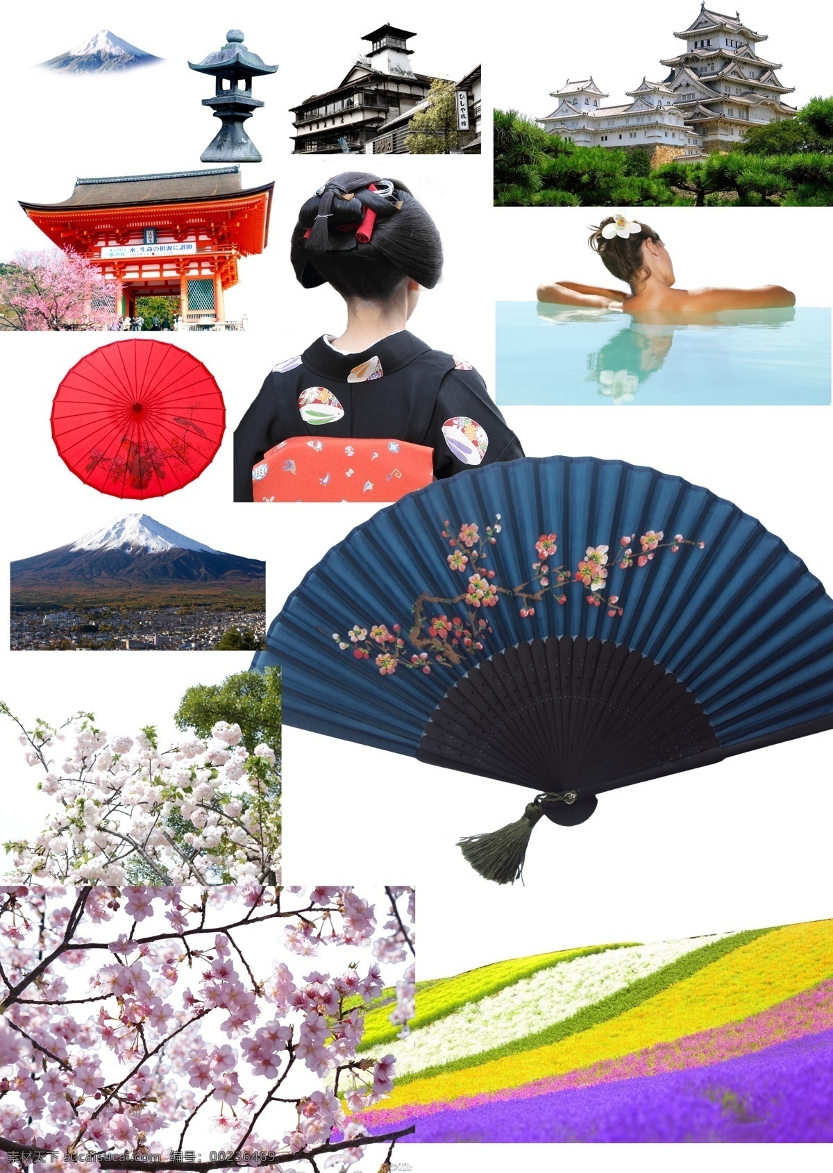 日本旅游 日本 旅游 日本建筑 富士山 樱花 艺妓 扇子 伞 png集合 日本素材 日本景点 旅游景点 白色