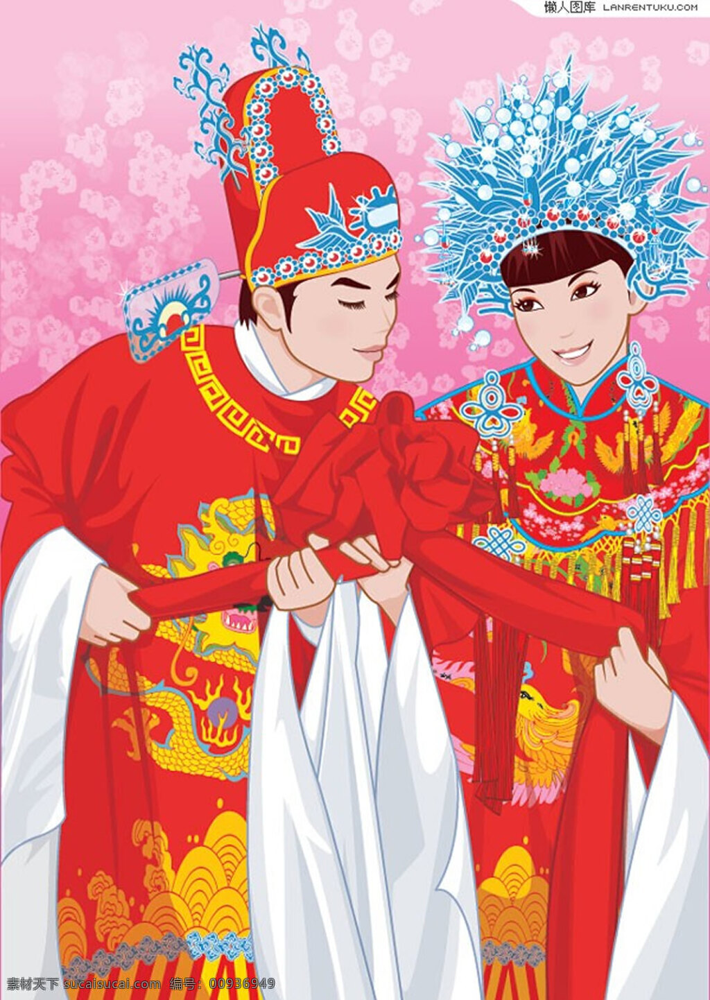 插画 中国 婚庆 传统 服饰 婚庆素材 中国传统服饰 新郎传统服饰 新娘传统服饰 结婚插画 矢量素材 红色