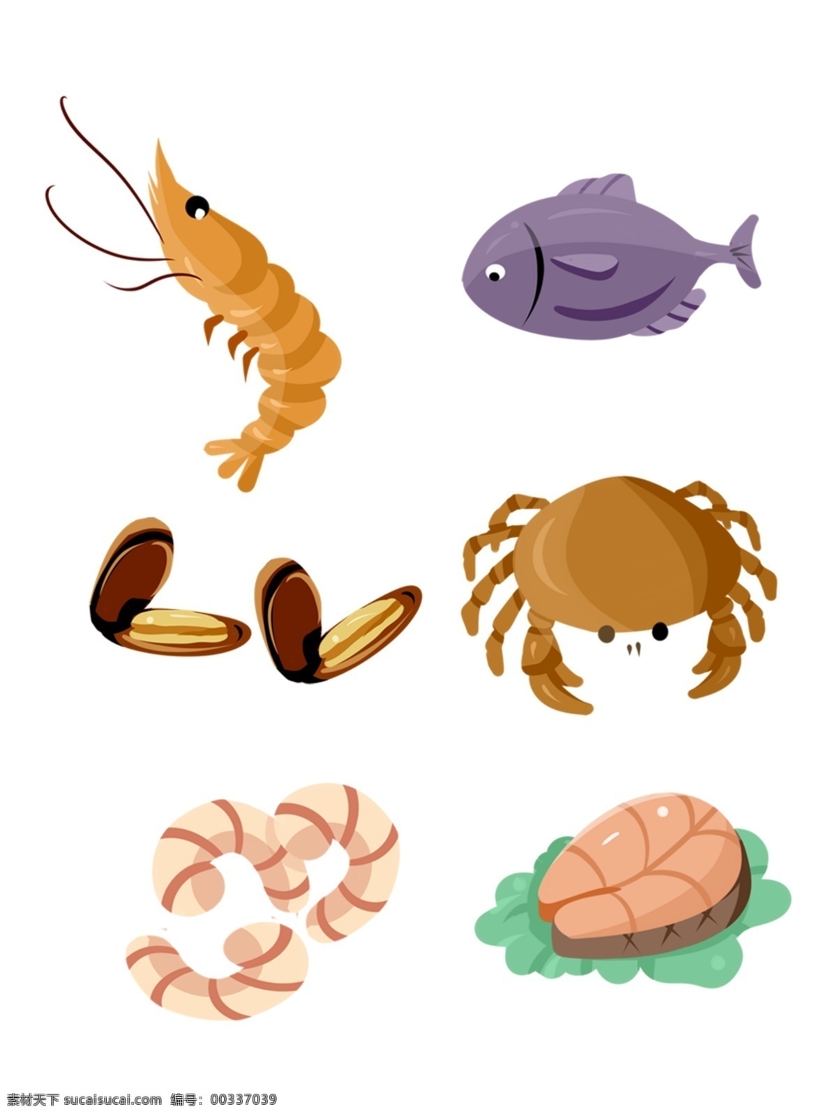 商用 海鲜 虾 鱼 螃蟹 牡蛎 虾仁 鱼肉 虾鱼 可商用 装饰图案