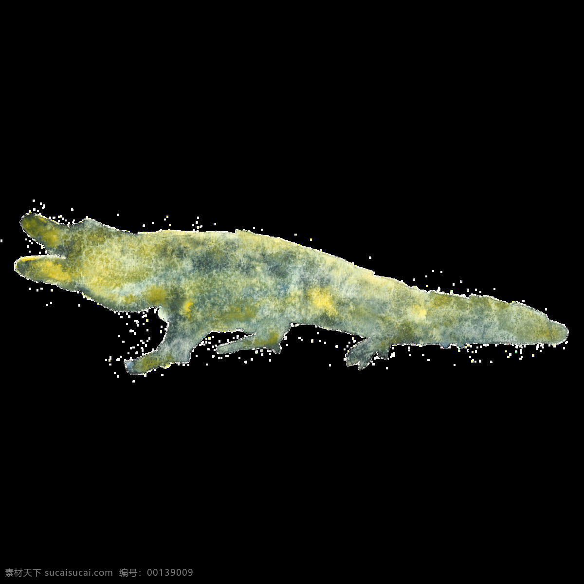 手绘 鳄鱼 透明 装饰 图案 凶猛 水彩填充 水上动物 透明素材 免扣素材 装饰图片