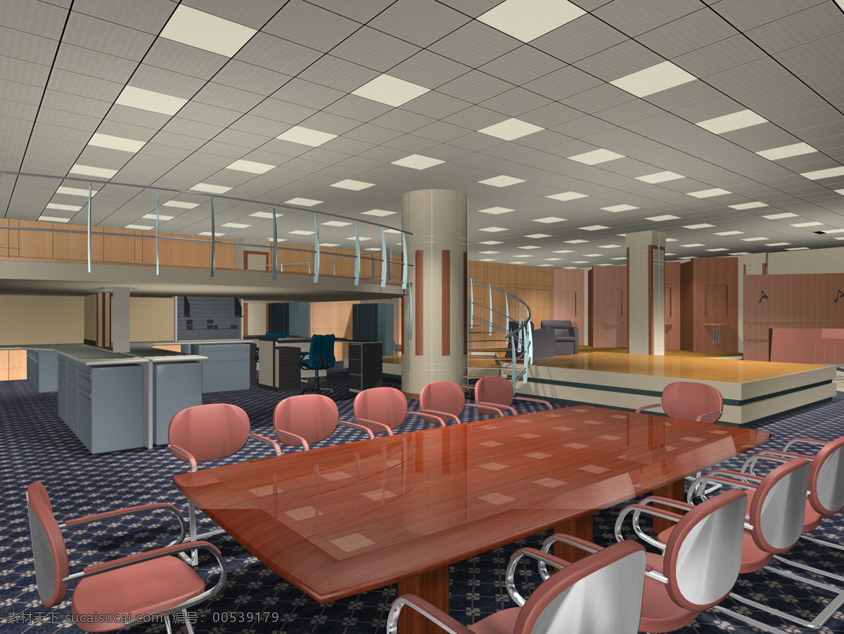 办公桌 凳子 环境设计 楼梯 室内设计 桌子 办公 会议厅 效果图 设计素材 模板下载 花纹地板 家居装饰素材