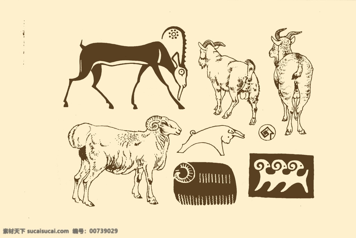 动物图案 羊 卡通 动物 纹样 图案 白描 简笔画 儿童画 山羊 分层 源文件