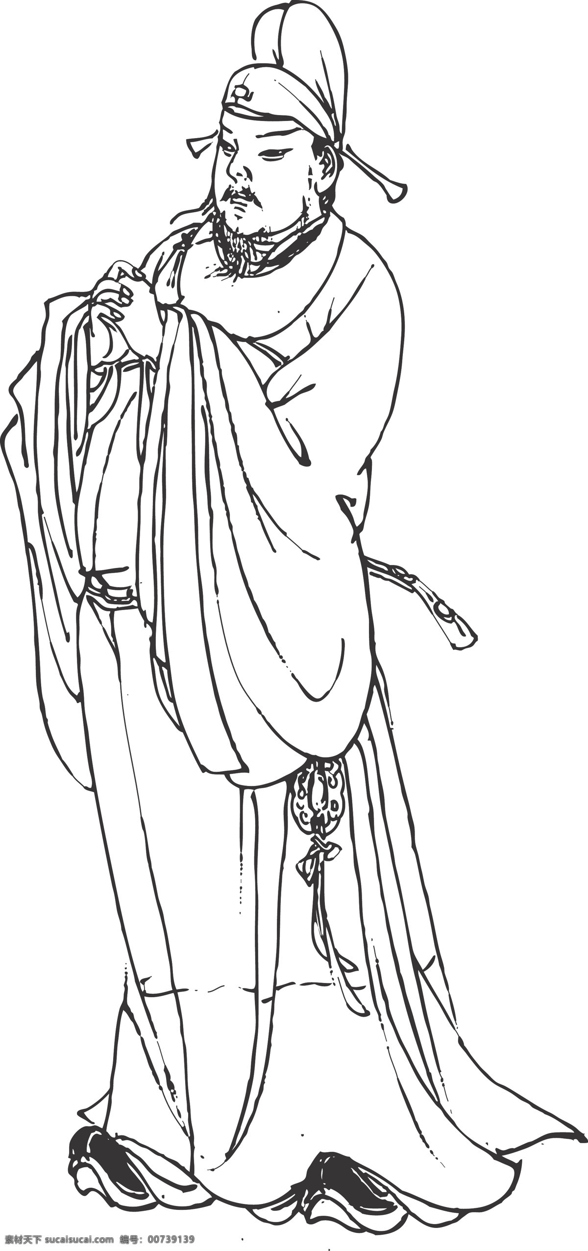 作揖 线条 矢量 古代 官员 装饰 插画 白描 人物图库 男性男人
