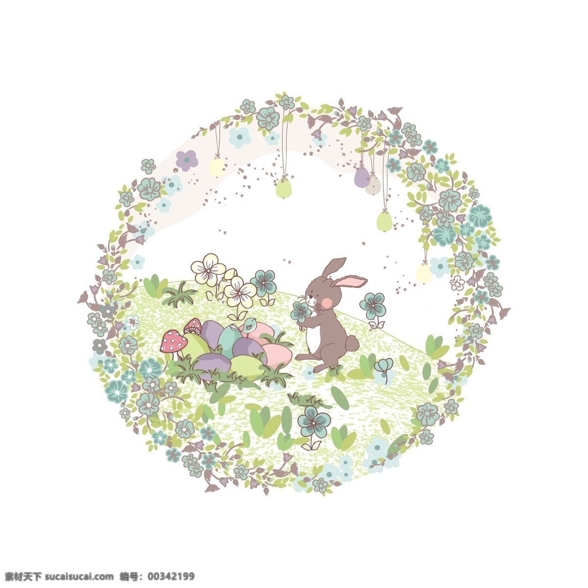 矢量 卡通 插画 鸡蛋 蘑菇 花卉 illustrator 花瓣 兔 白色