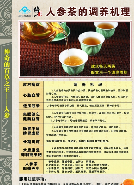 修正人参茶 修正药业 人参茶 人参 茶 调养 机理 百草之王 矢量