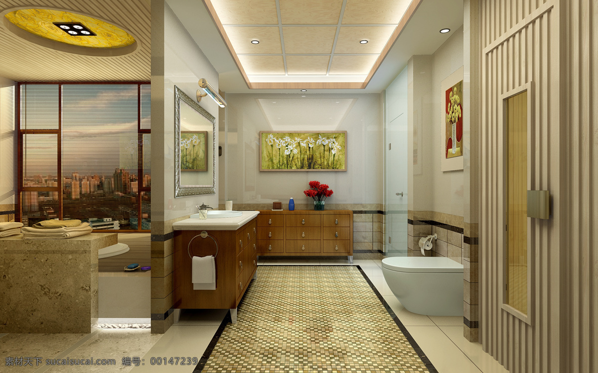 卫生间 电视 环境设计 室内设计 天花 浴缸 设计素材 模板下载 地台 物品柜 家居装饰素材