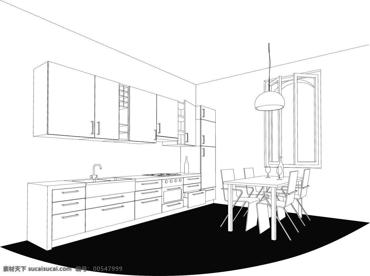 厨房 餐厅 室内 设计图 橱柜 餐桌 图纸 草图 矢量 室内设计 建筑家居