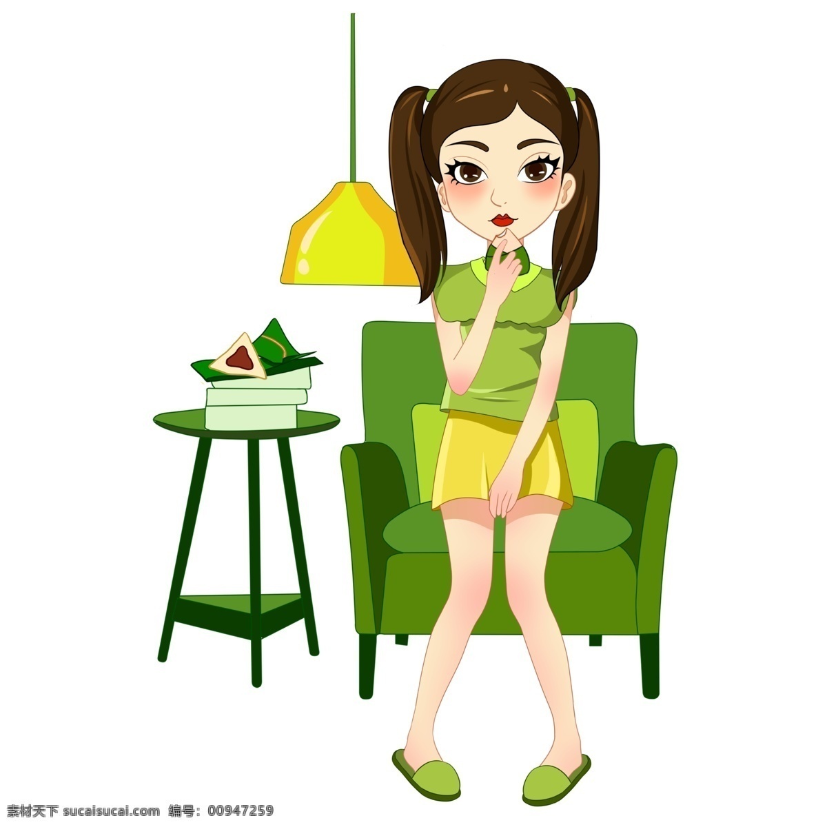 端午节 坐 沙发 吃 粽子 女孩 节日 传统习俗