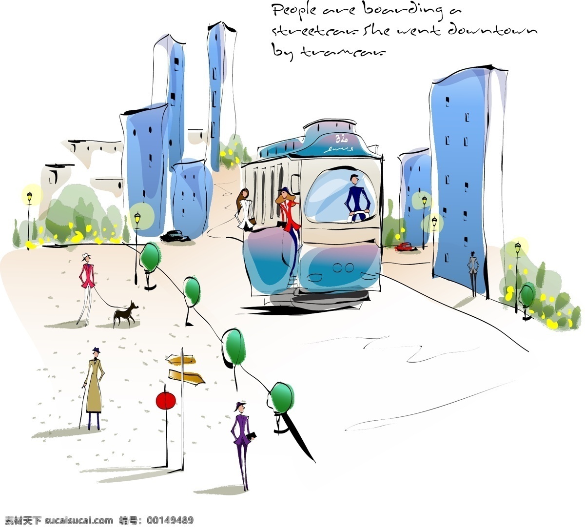 手绘 街道 插画 城市 高楼 矢量图 建筑家居