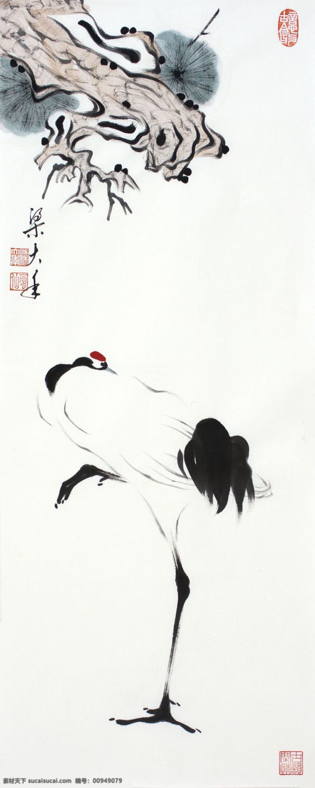 仙鹤 梁大年 国画 鹤 日本鹤 松鹤 丹顶鹤 写意鹤 花鸟画 梁克民 一风山人 双逸斋 丹青 风 山人 梁 大年 中国画 绘画书法 文化艺术