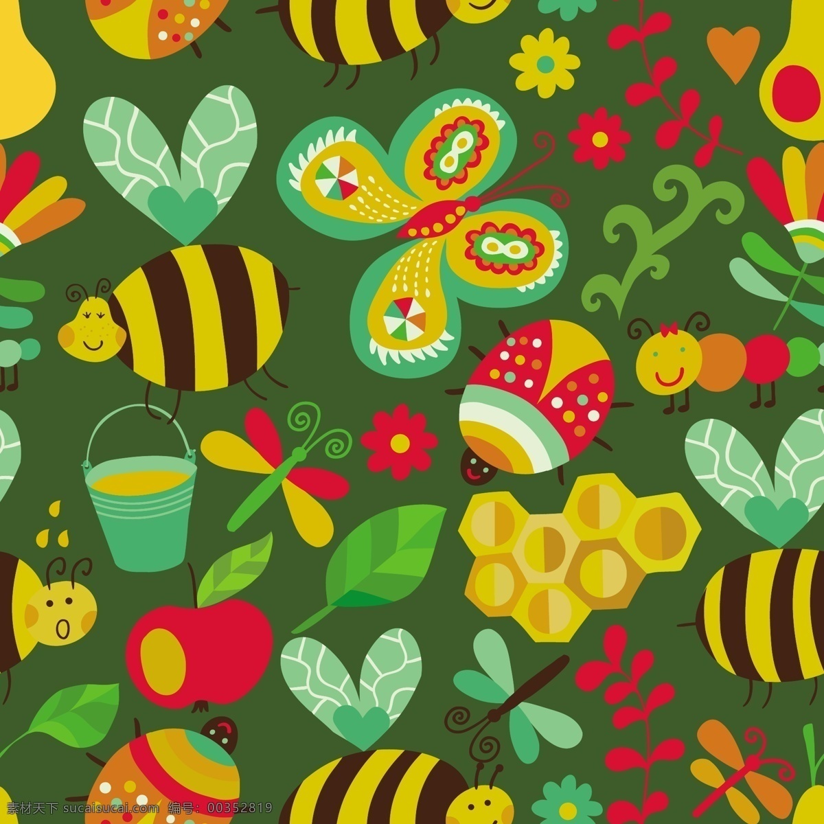 矢量 无缝 花卉 图案 组成 honeyb 夏天 矢量图 花纹花边